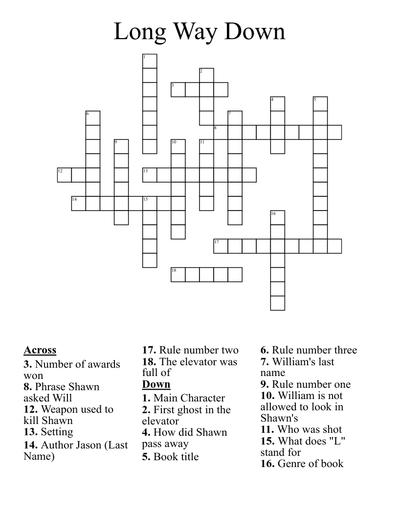 Long Way Down Crossword