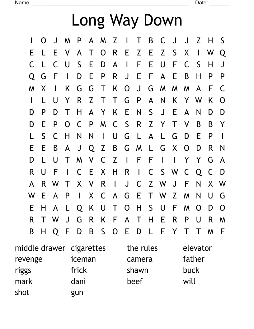 Long Way Down Word Search