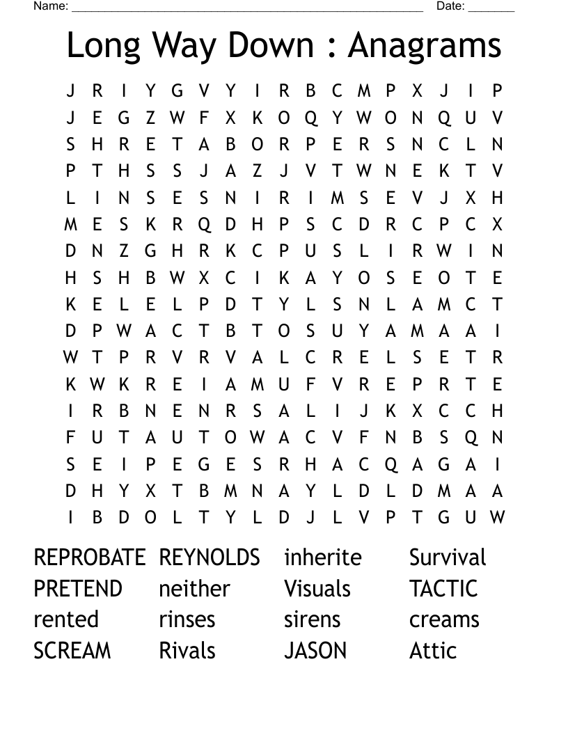 Long Way Down : Anagrams Word Search