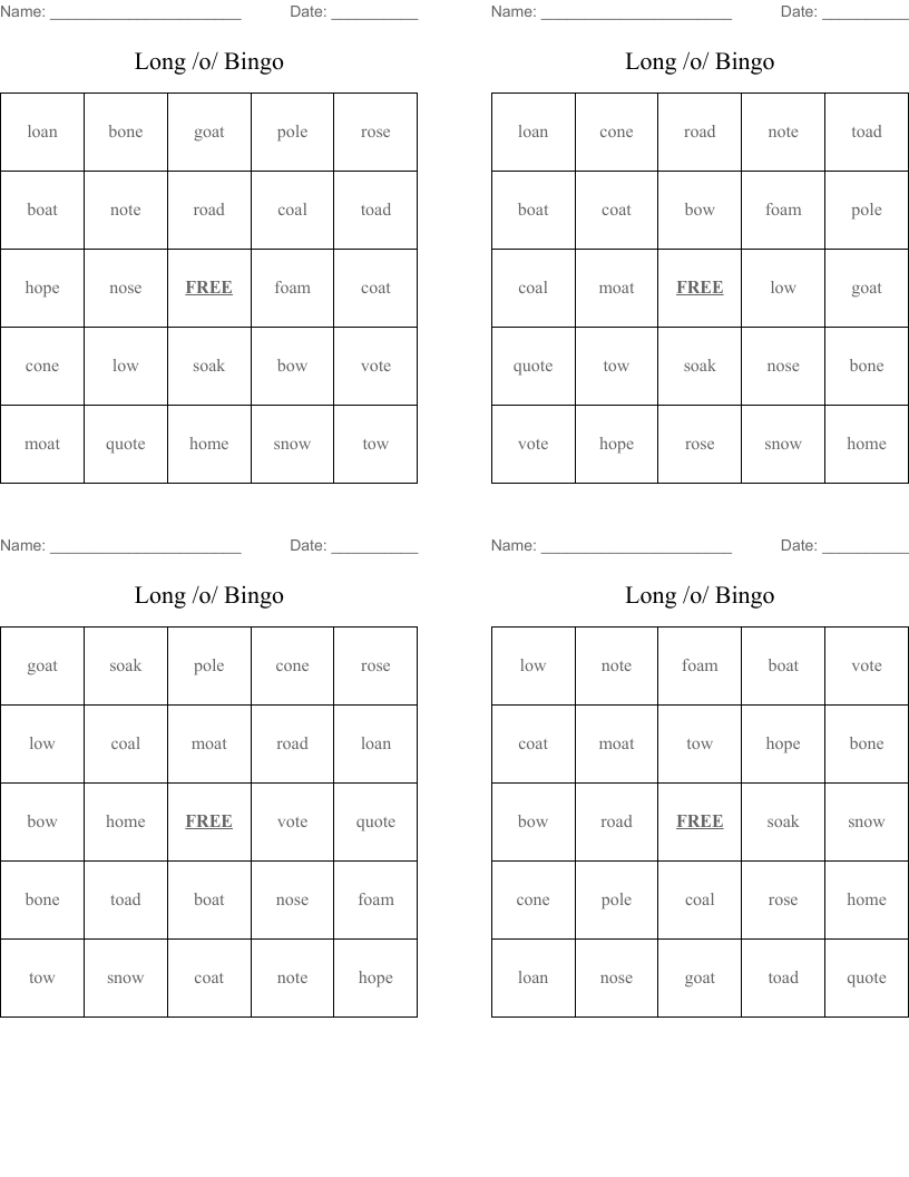 Long  /o/ Bingo