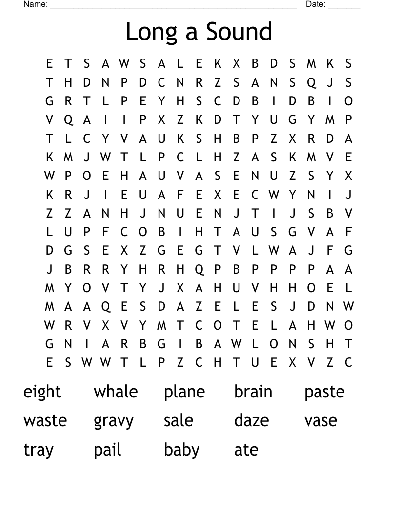 Long a Sound Word Search