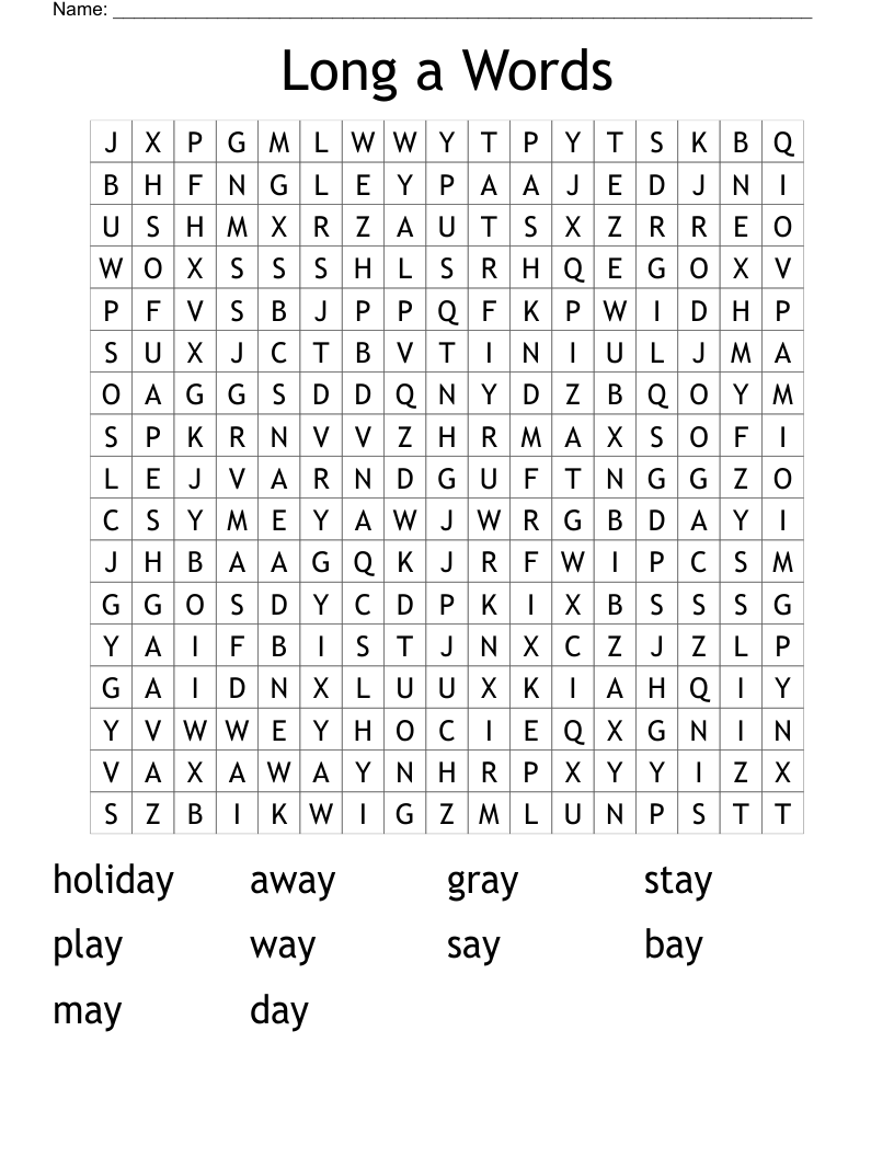 Long a Words Word Search