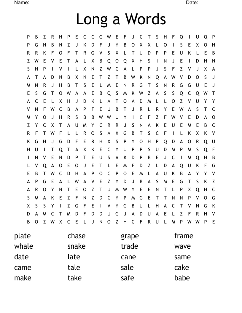 Long a Words Word Search