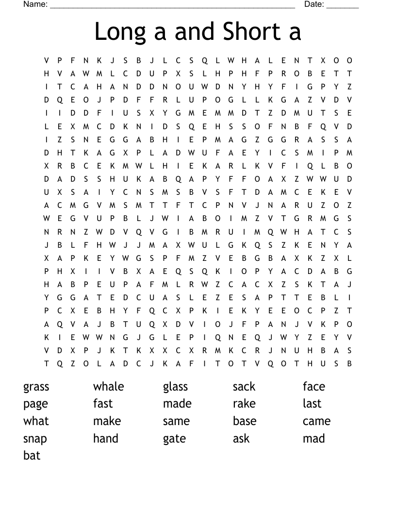 Long a and Short a Word Search