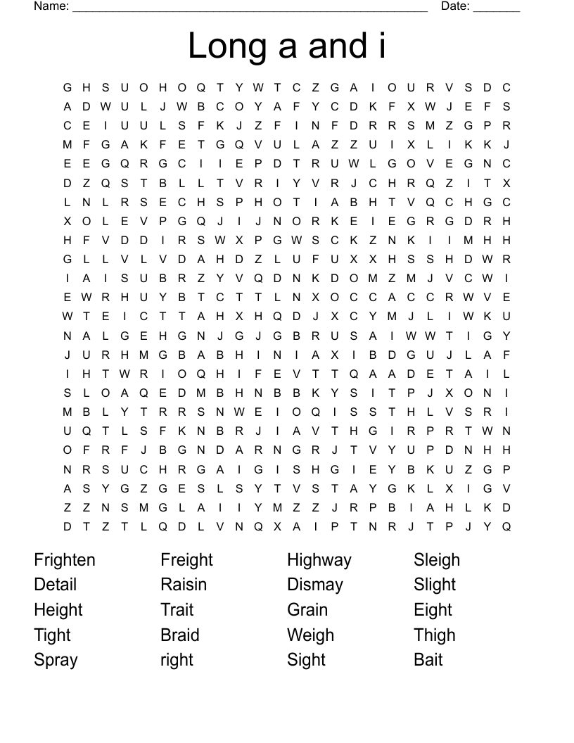 Long a and i Word Search