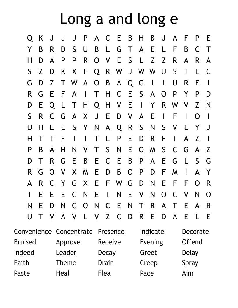Long a and long e Word Search