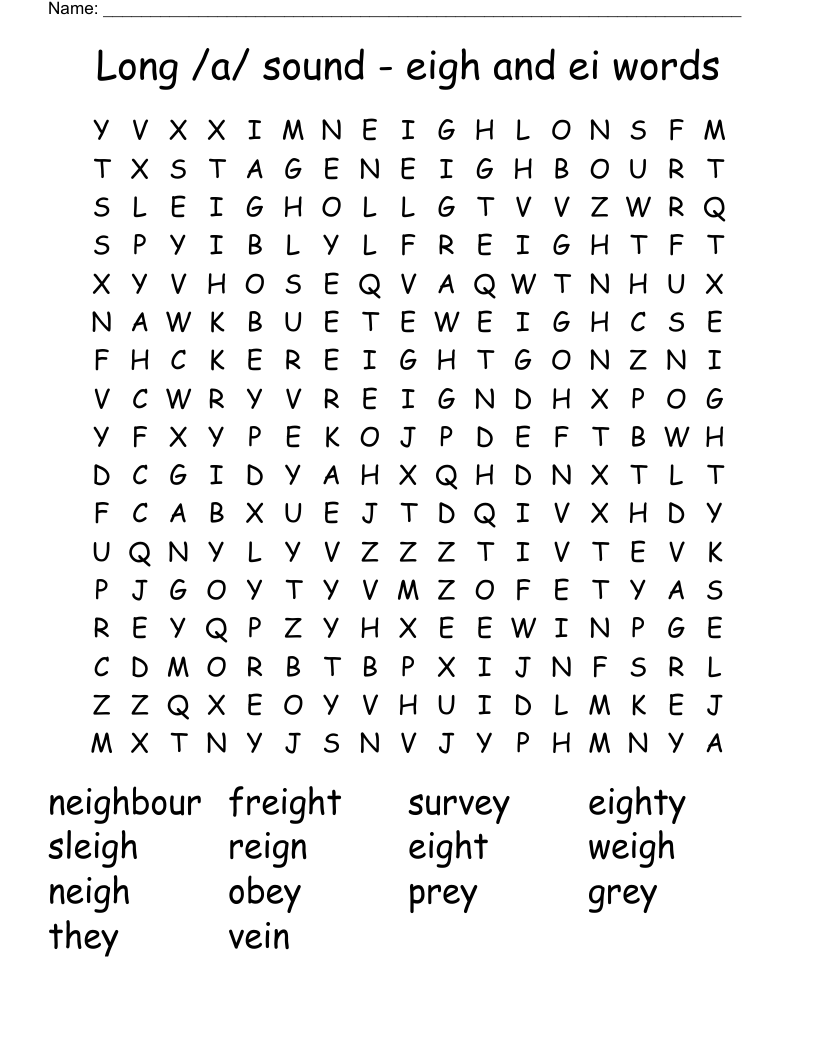 Long /a/ sound - eigh and  ei words  Word Search