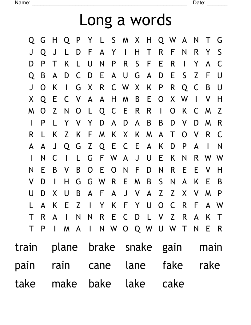 Long a words Word Search
