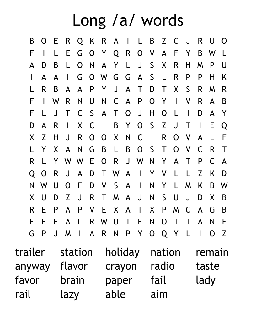 Long /a/ words Word Search