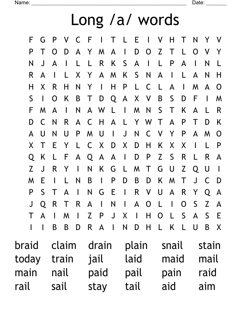 Long /a/ words Word Search