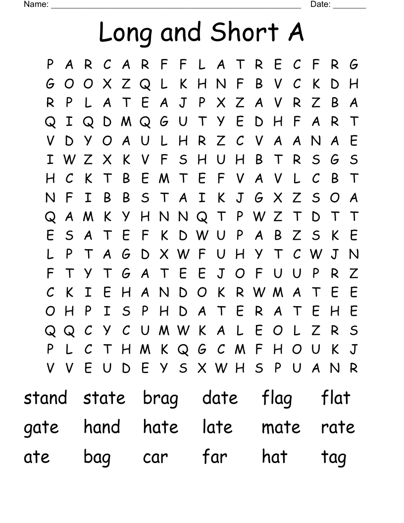 Long and Short A Word Search