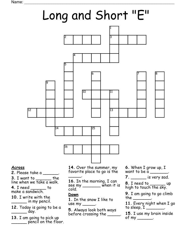Long and Short "E" Crossword