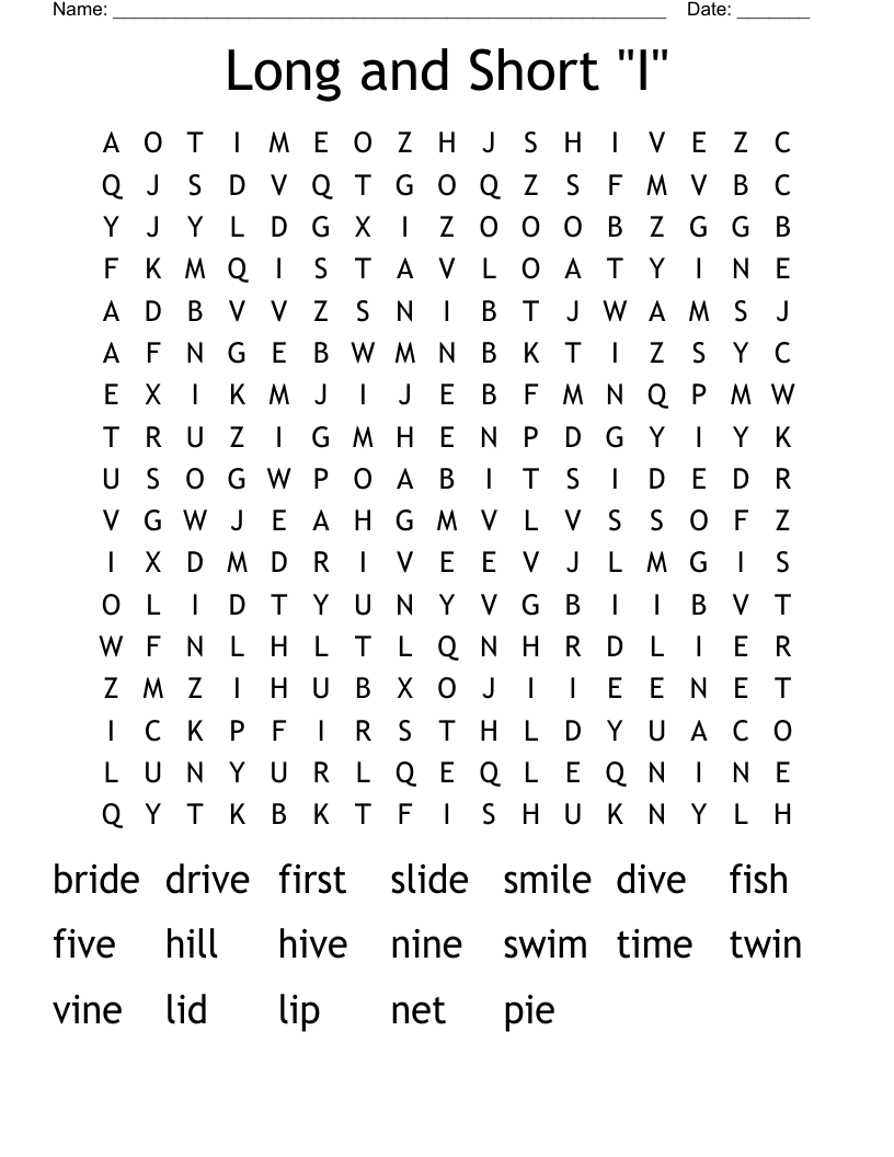 Long and Short "I" Word Search