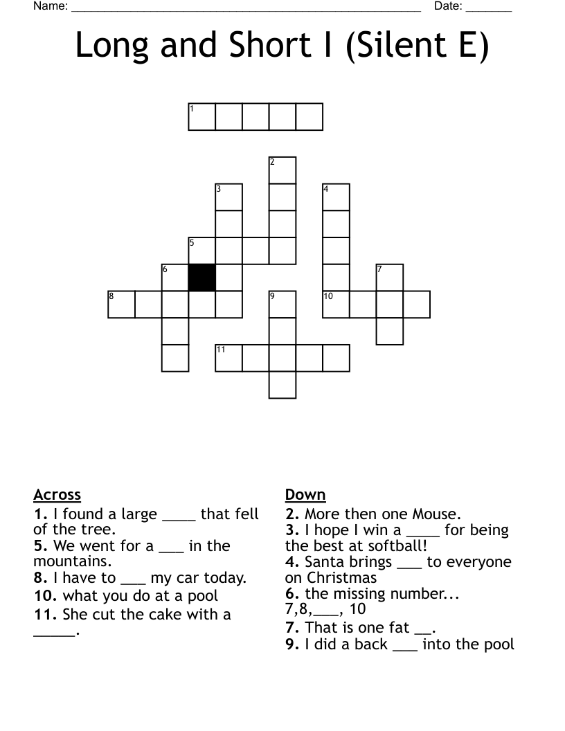 Long and Short I (Silent E)  Crossword