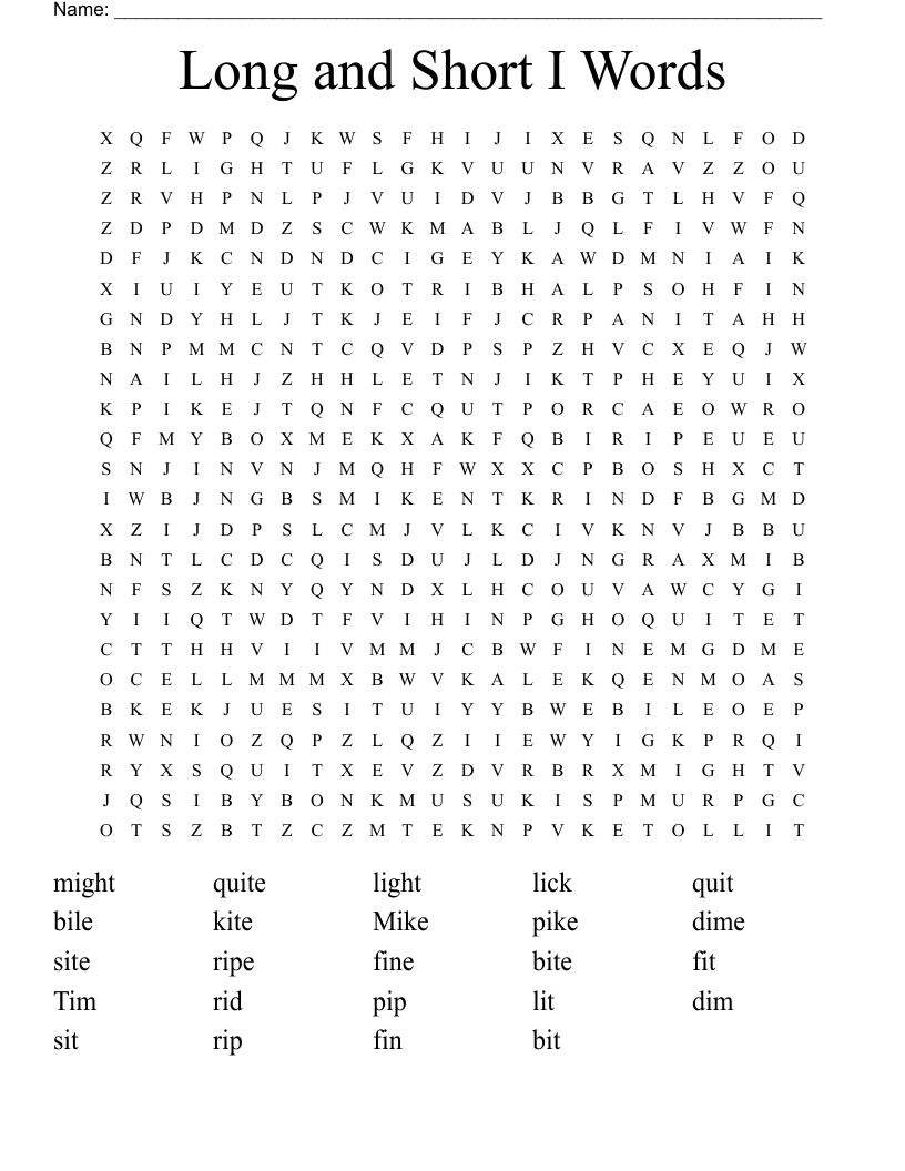 Long and Short I Words Word Search