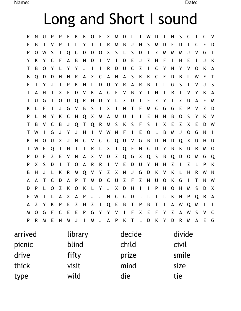 Long and Short I sound Word Search