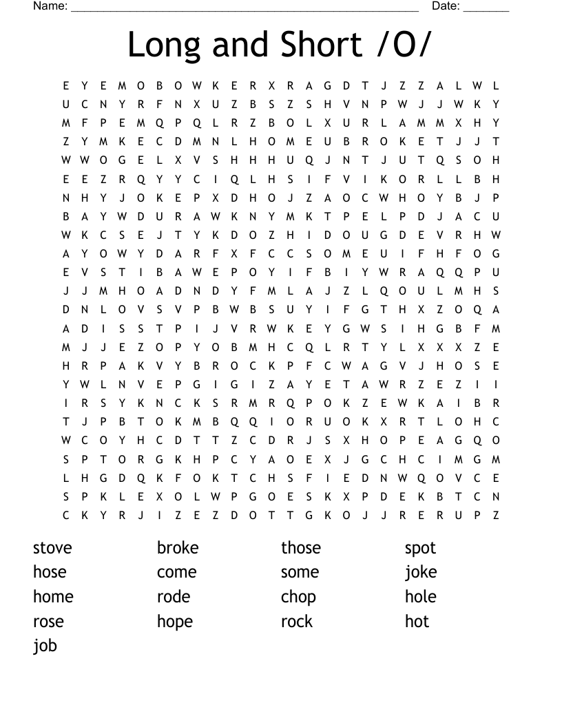 Long and Short /O/ Word Search