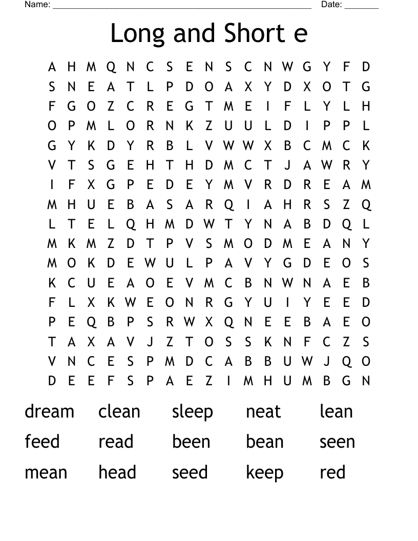Long and Short e Word Search
