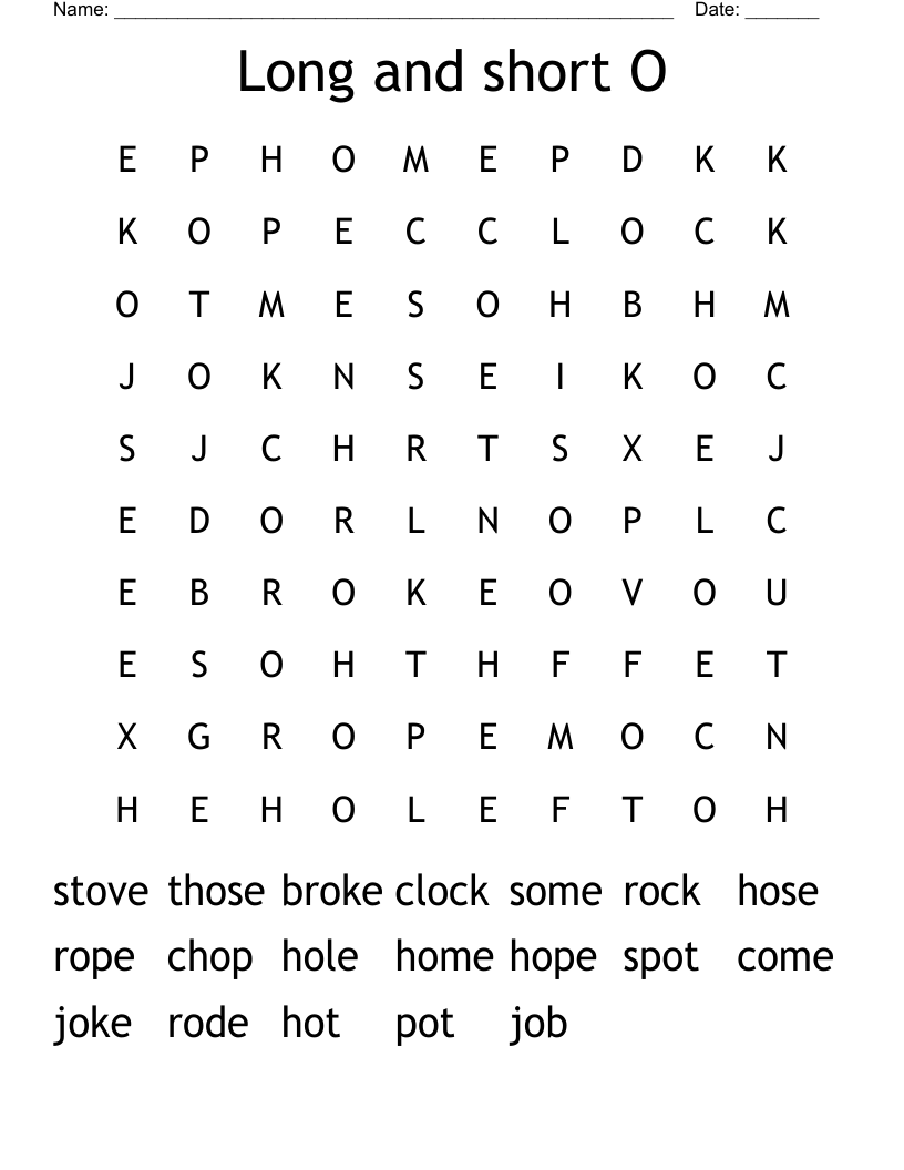 Long and short O Word Search