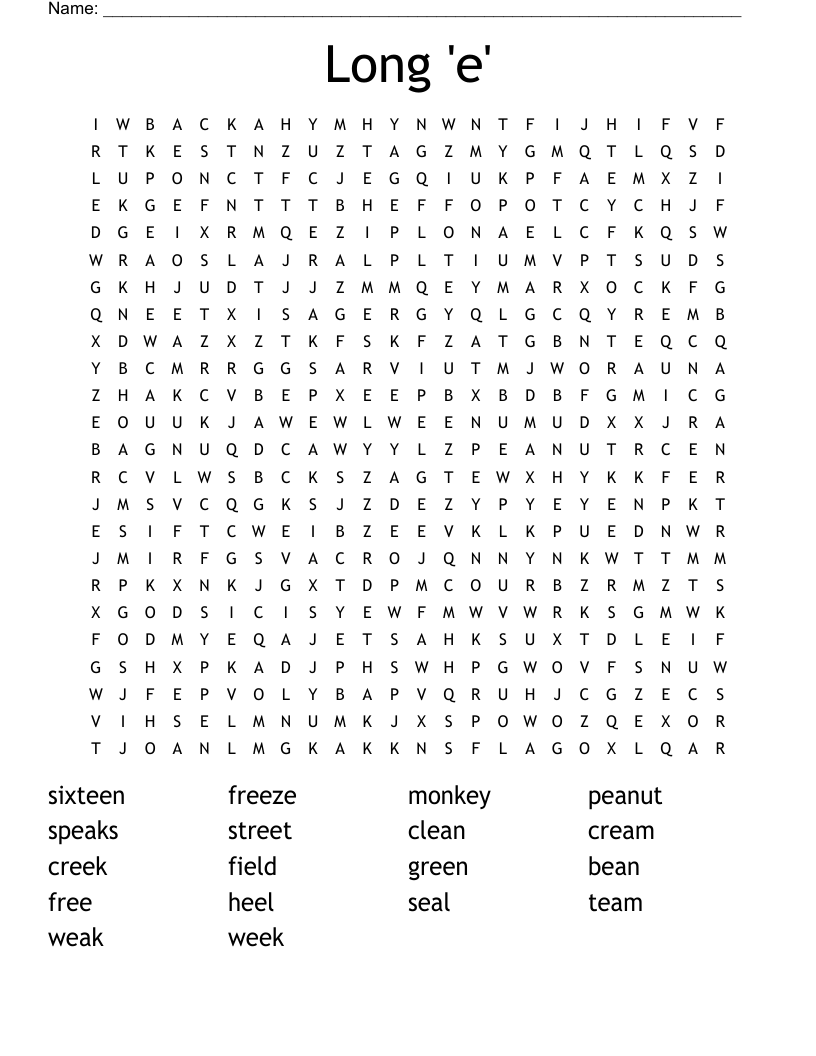 Long 'e' Word Search