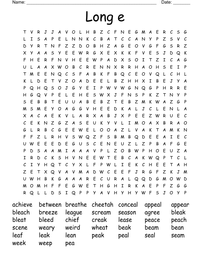 Long e Word Search