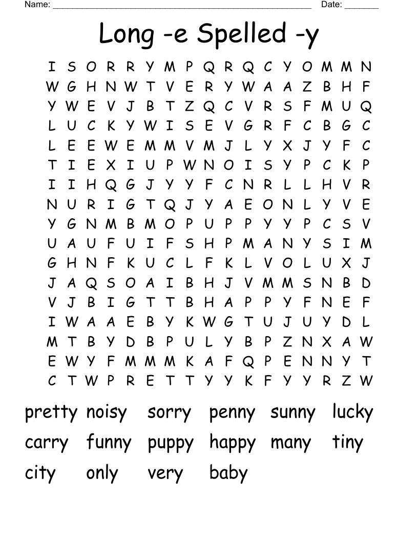 Long -e Spelled -y Word Search