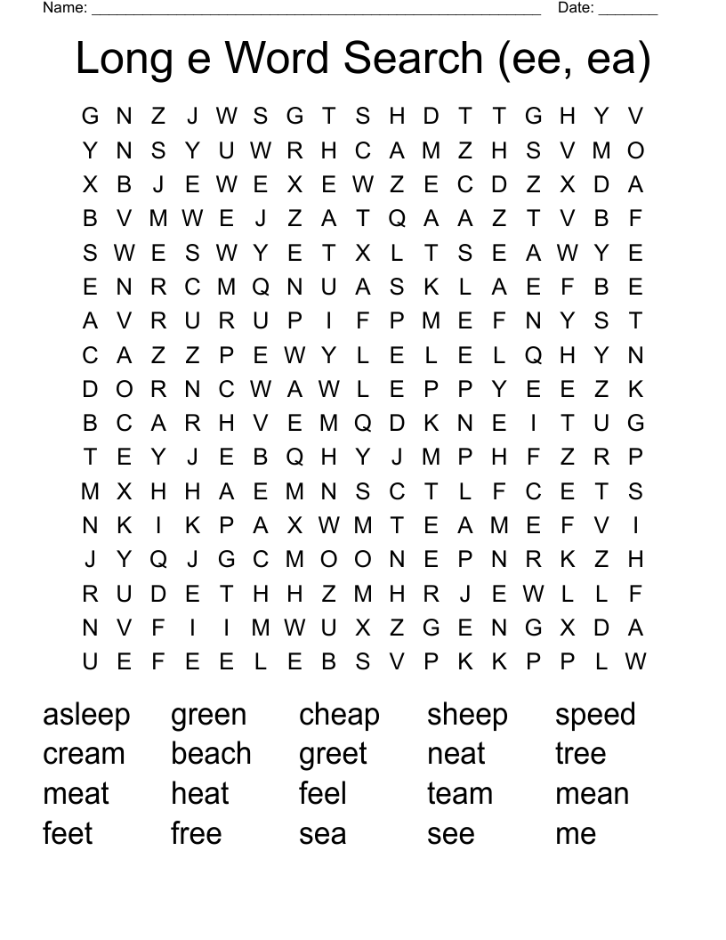 Long e Word Search (ee, ea)