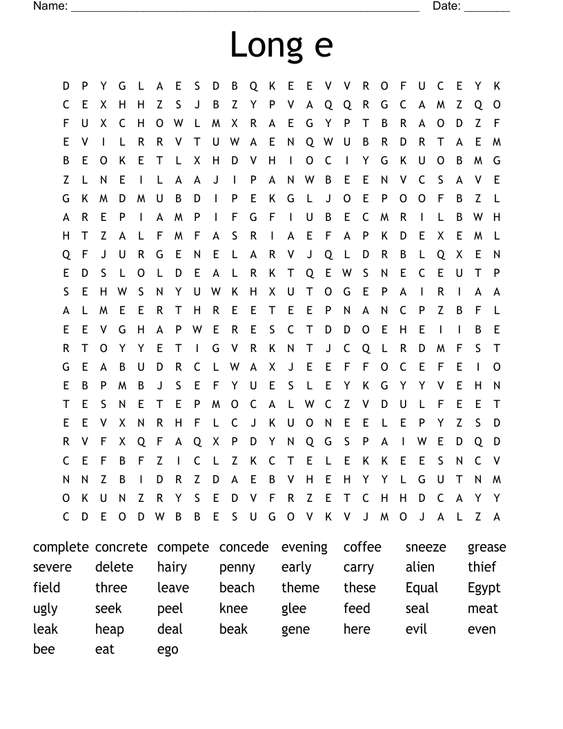 Long e  Word Search