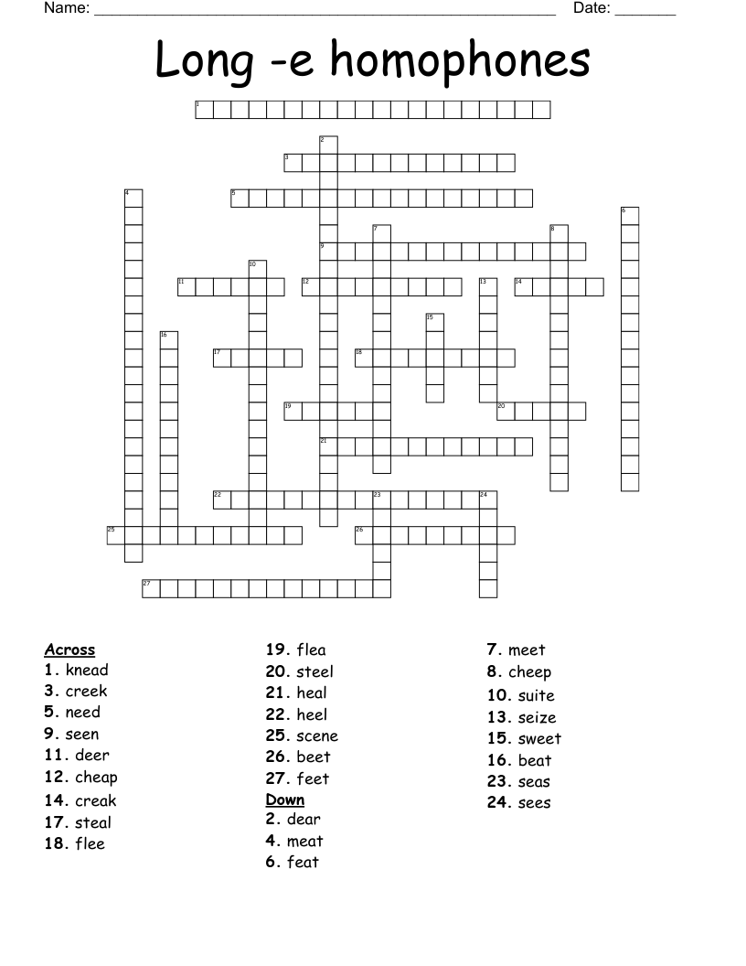 Long -e homophones Crossword