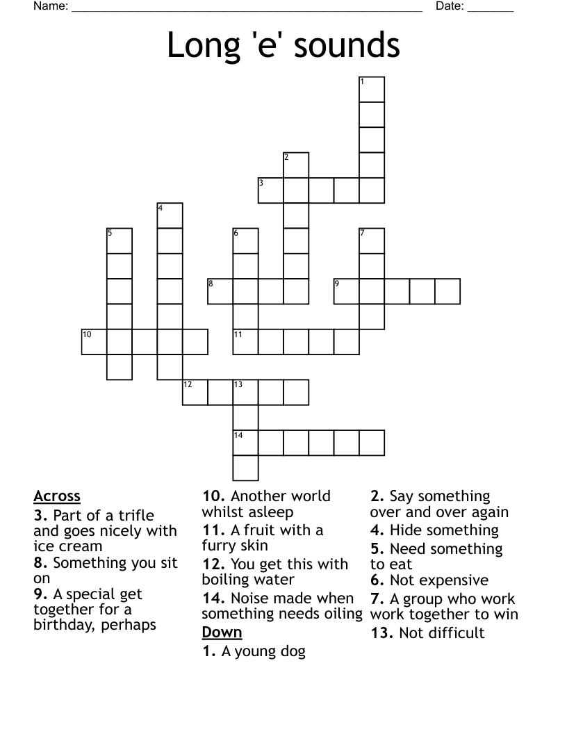 Long 'e' sounds Crossword