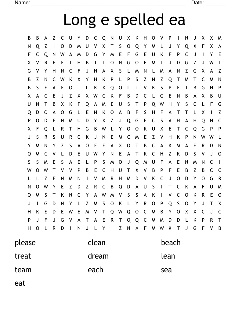 Long e spelled ea Word Search