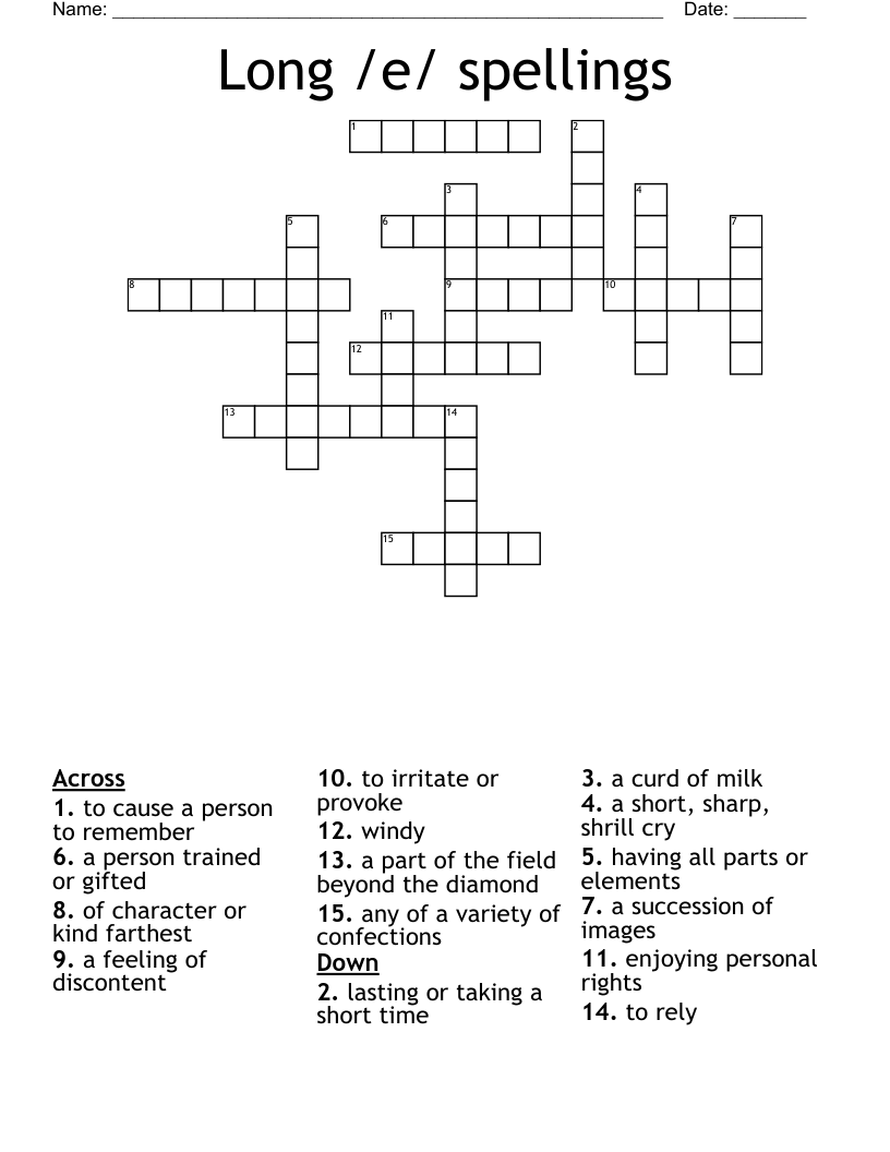 Long /e/ spellings Crossword