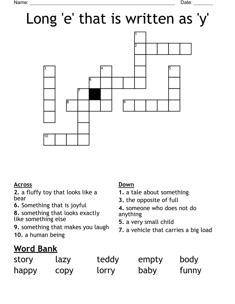 Long 'e' that is written as 'y' Crossword