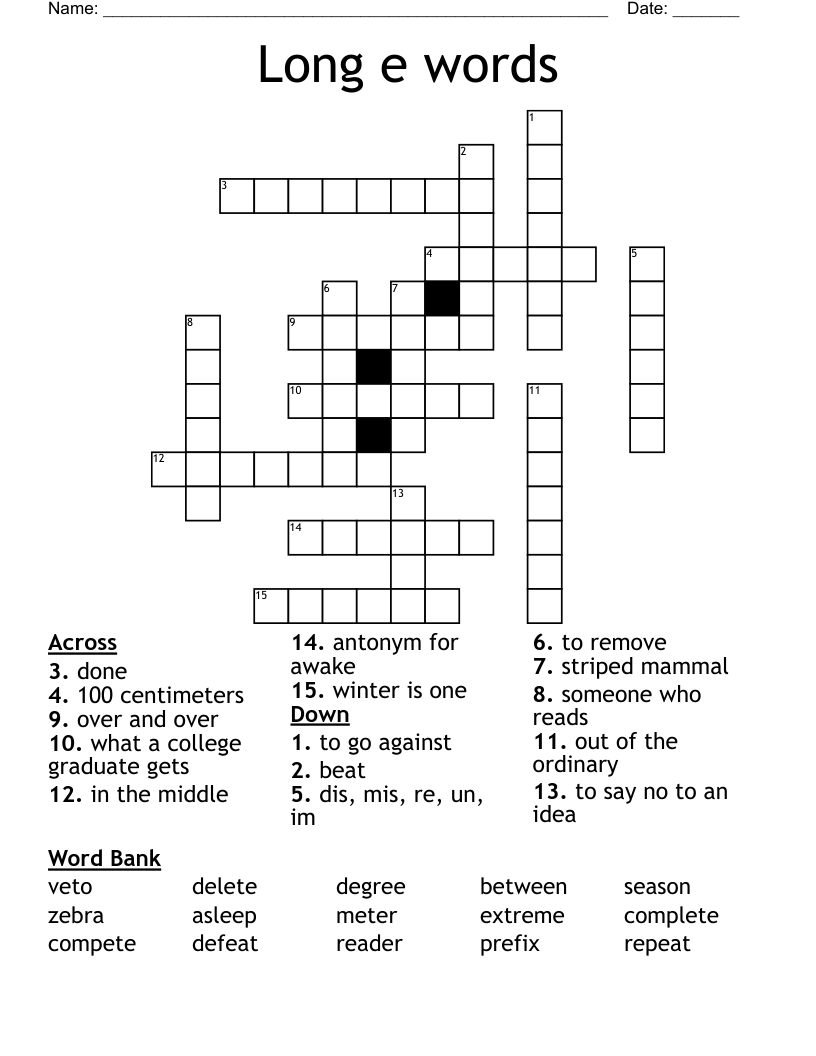 Long e words Crossword