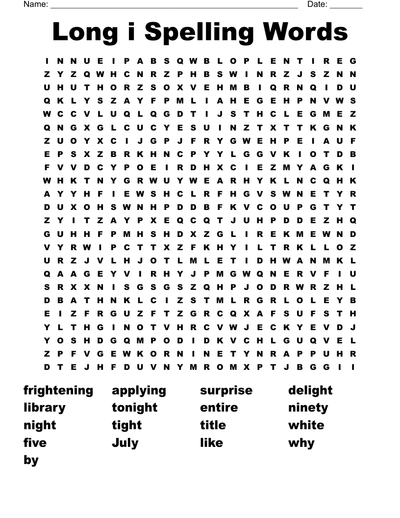 Long i Spelling Words Word Search