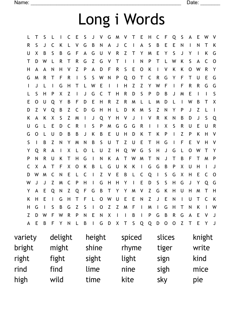 Long i Words Word Search
