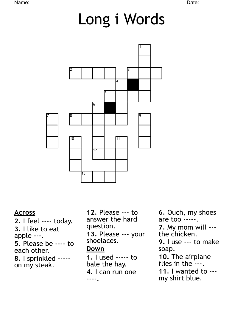 Long i Words Crossword