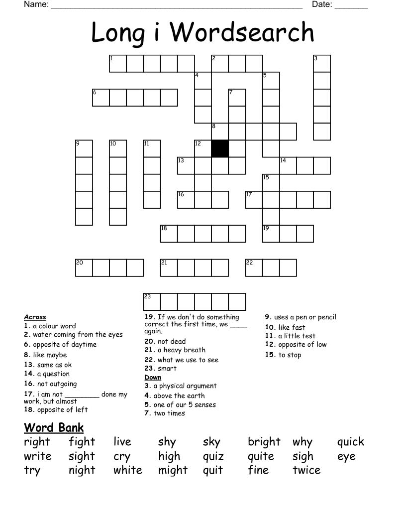Long i Wordsearch  Crossword