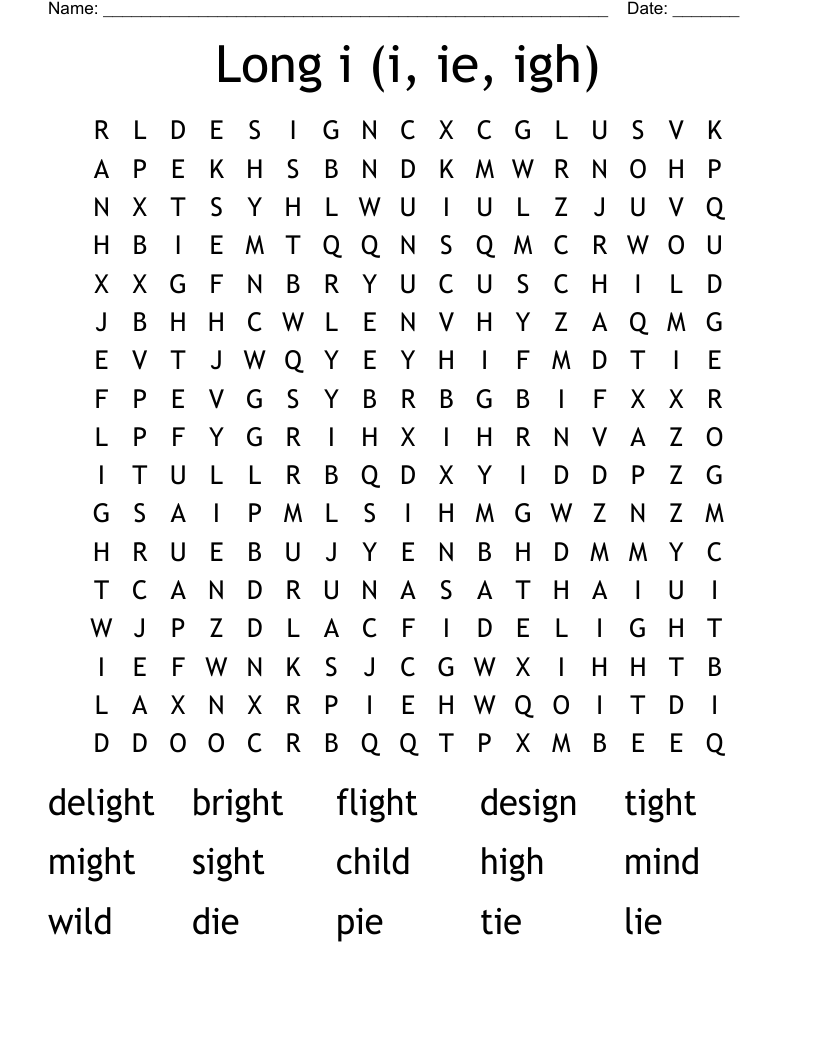 Long i (i, ie, igh) Word Search