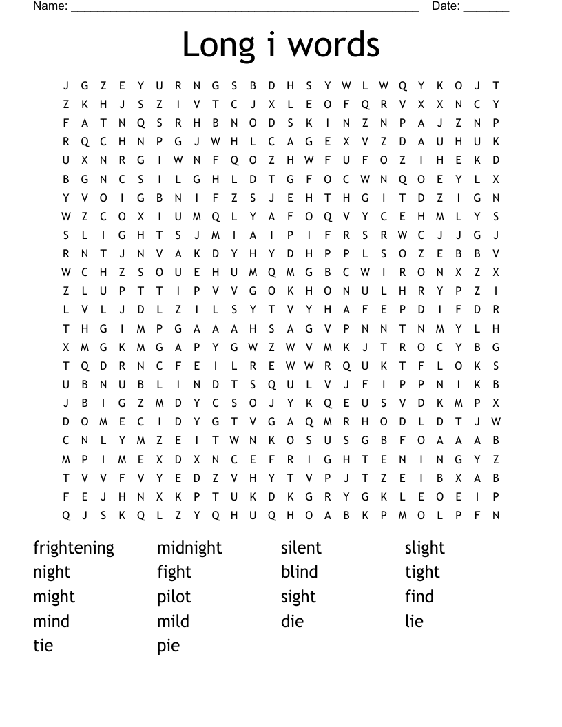 Long i words Word Search