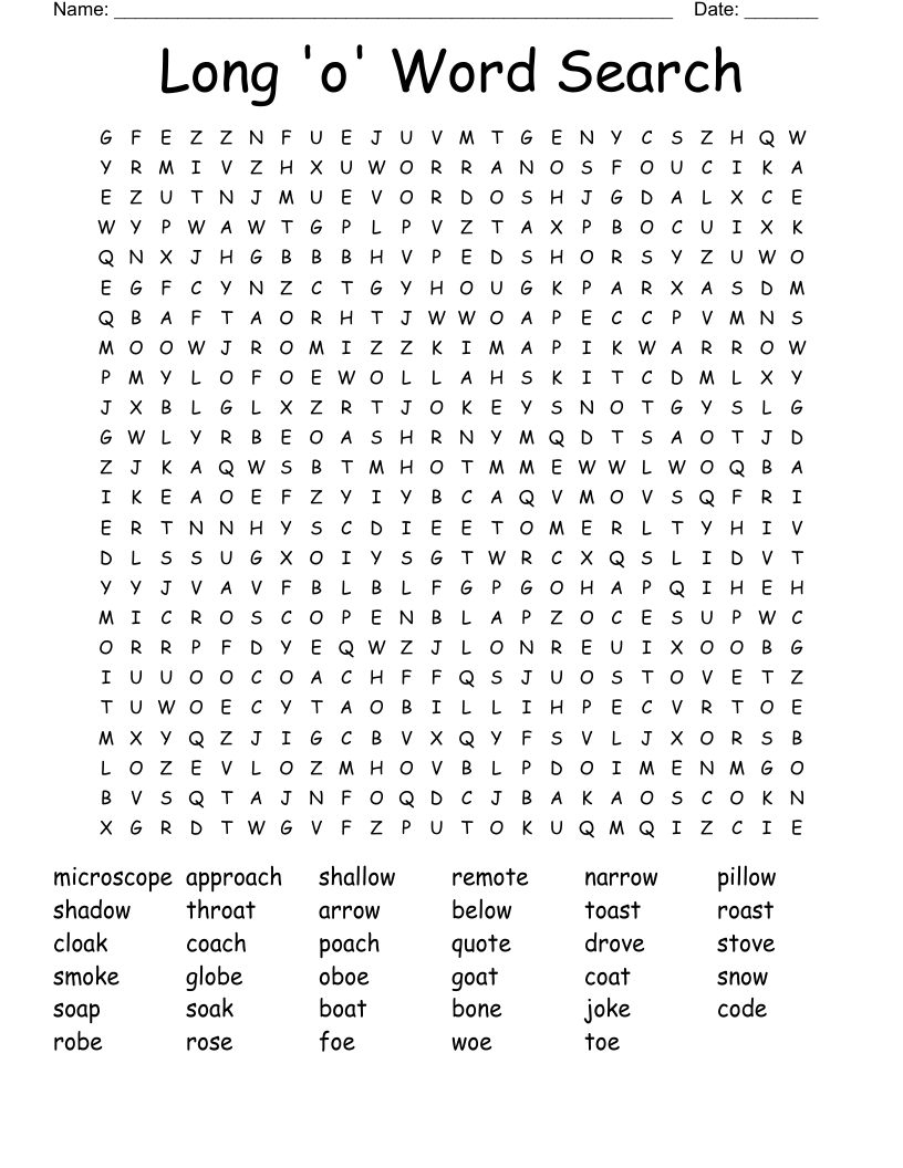 Long 'o' Word Search