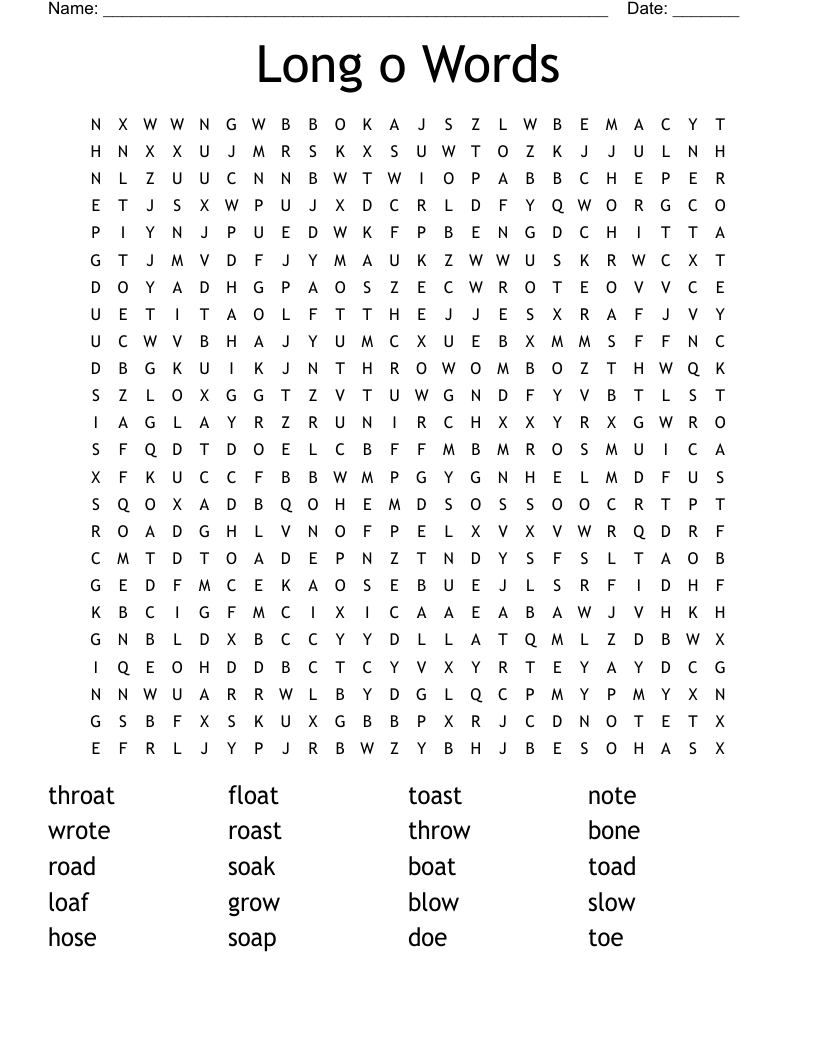 Long o Words  Word Search