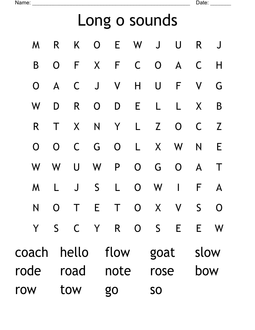 Long o sounds Word Search