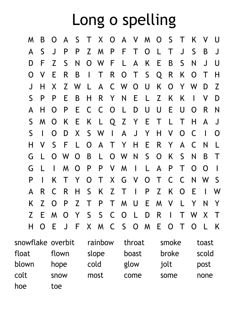 Long o spelling Word Search