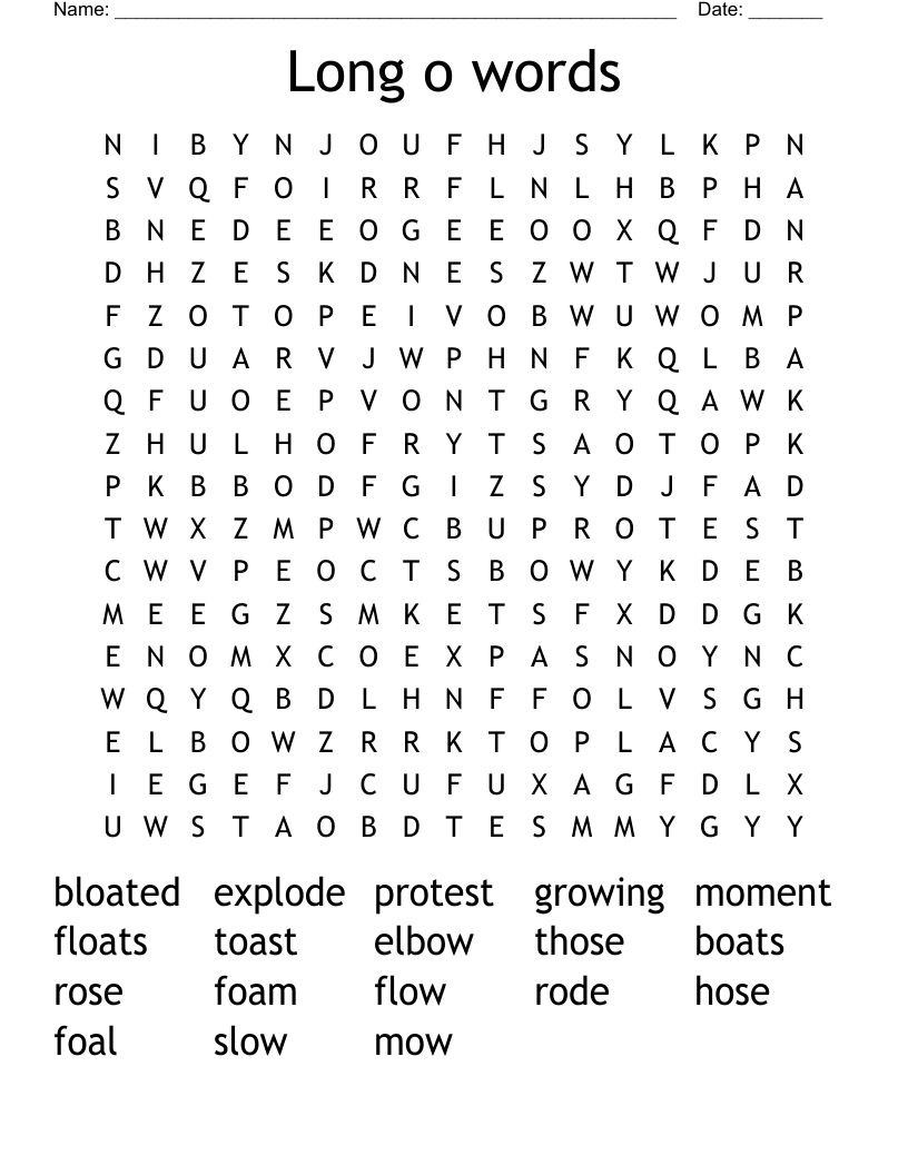 Long o words Word Search
