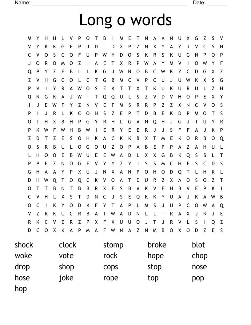Long o words Word Search