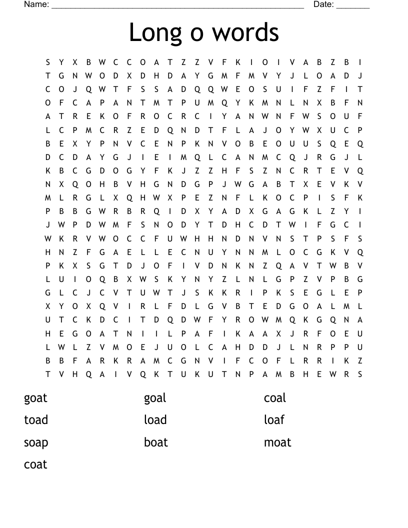 Long o words Word Search