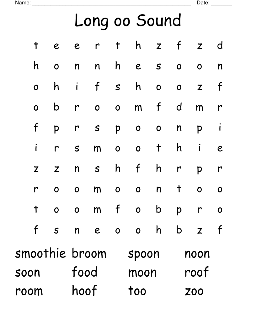 Long oo Sound Word Search