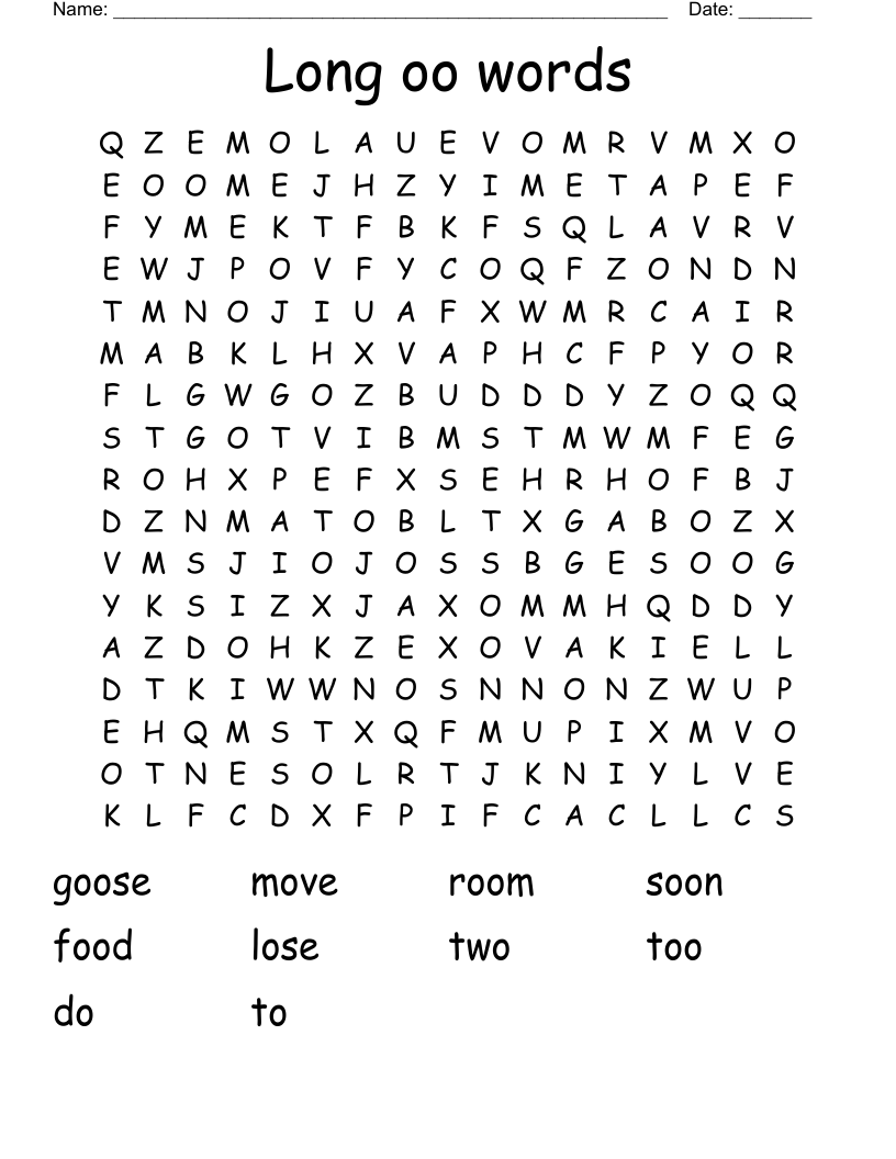 Long oo words Word Search