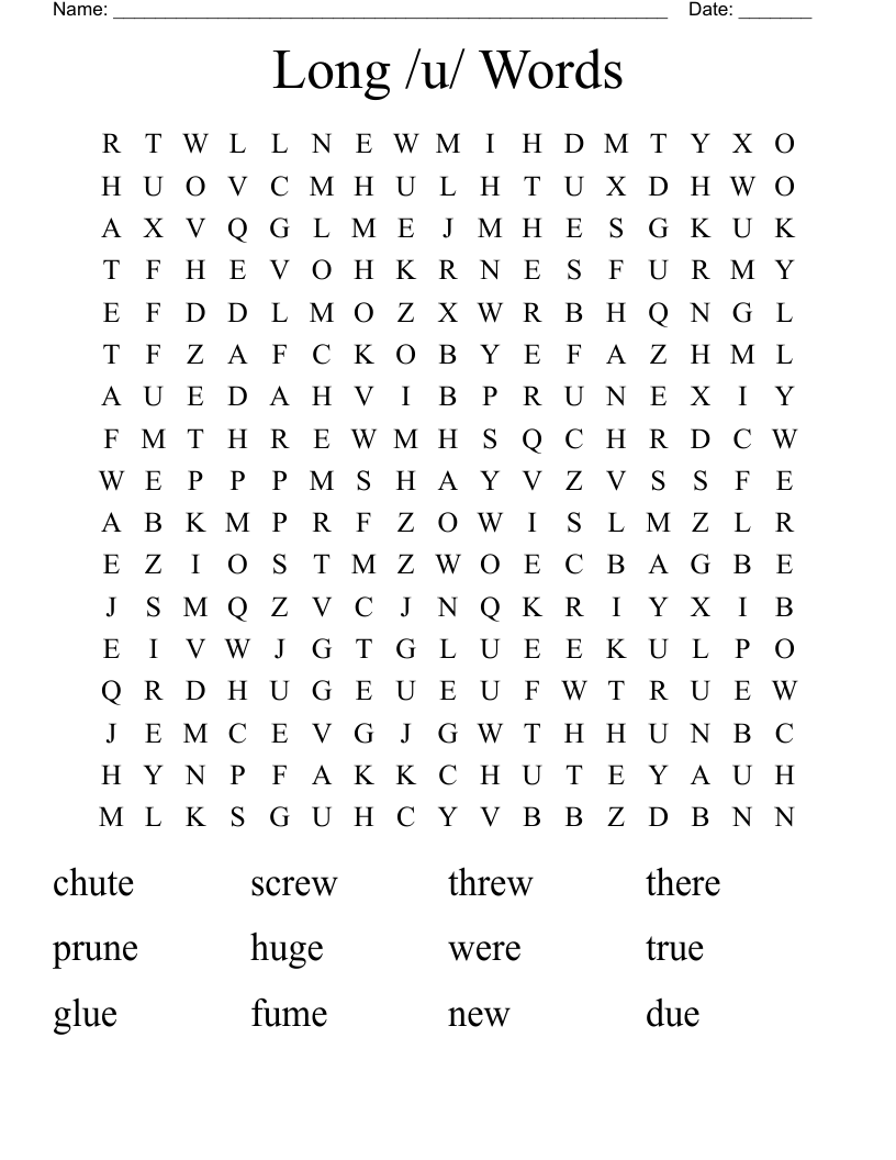 Long /u/ Words Word Search